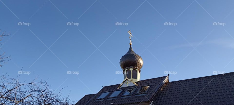 church roof blue sky background