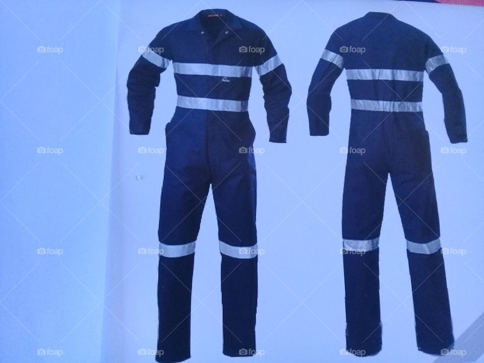 Blue striped white safety shirt front and rear look made of cotton fabric