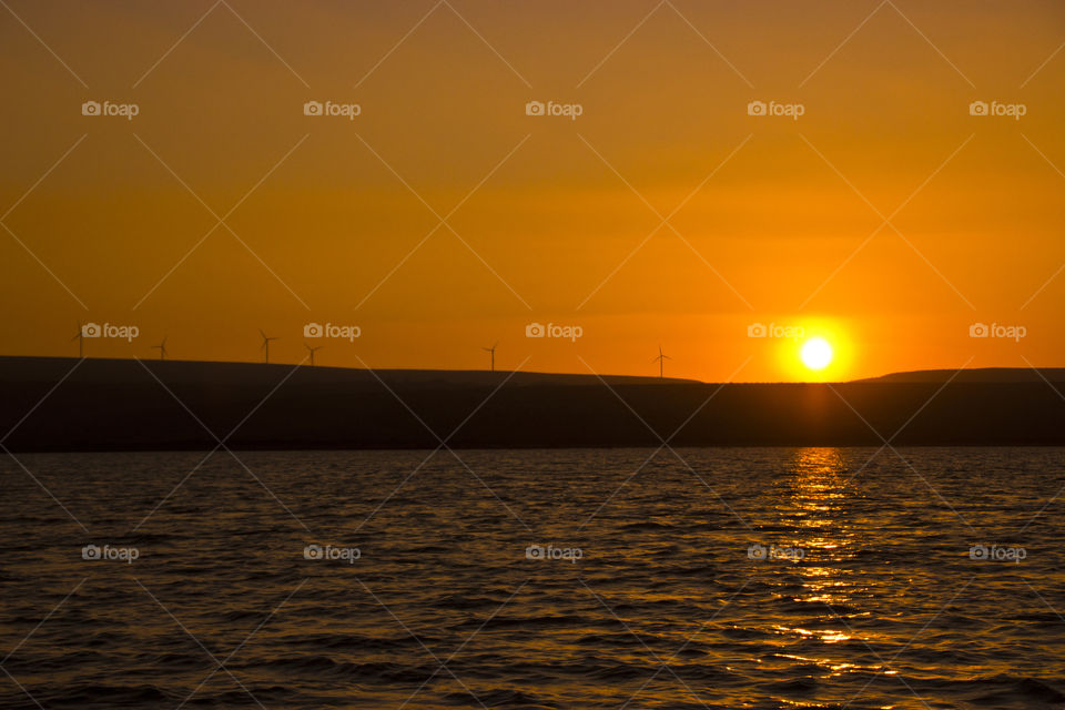 Wind turbine and sunset, Sunset