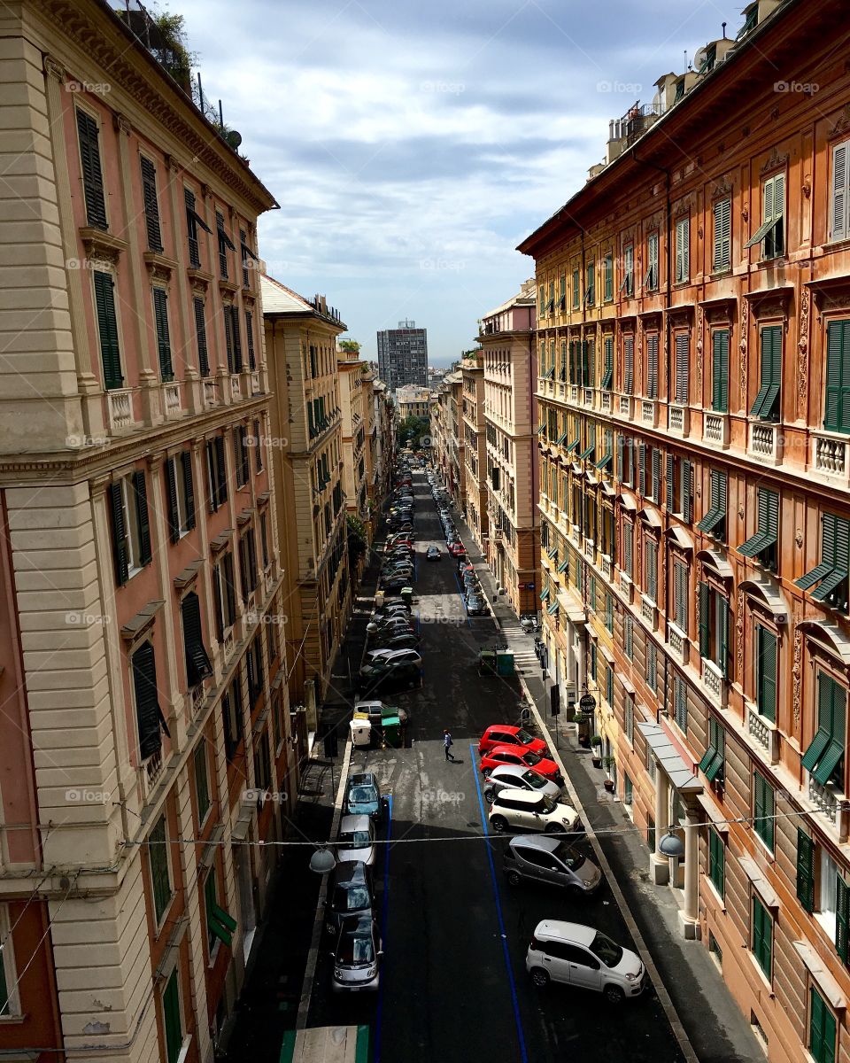 Our first view overlooking a street in Italy