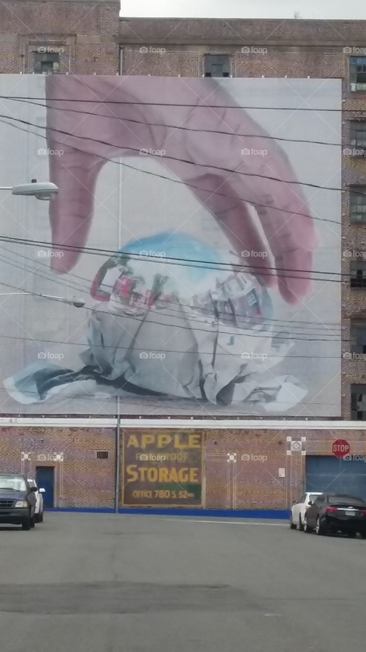 Huge mural on warehouse building