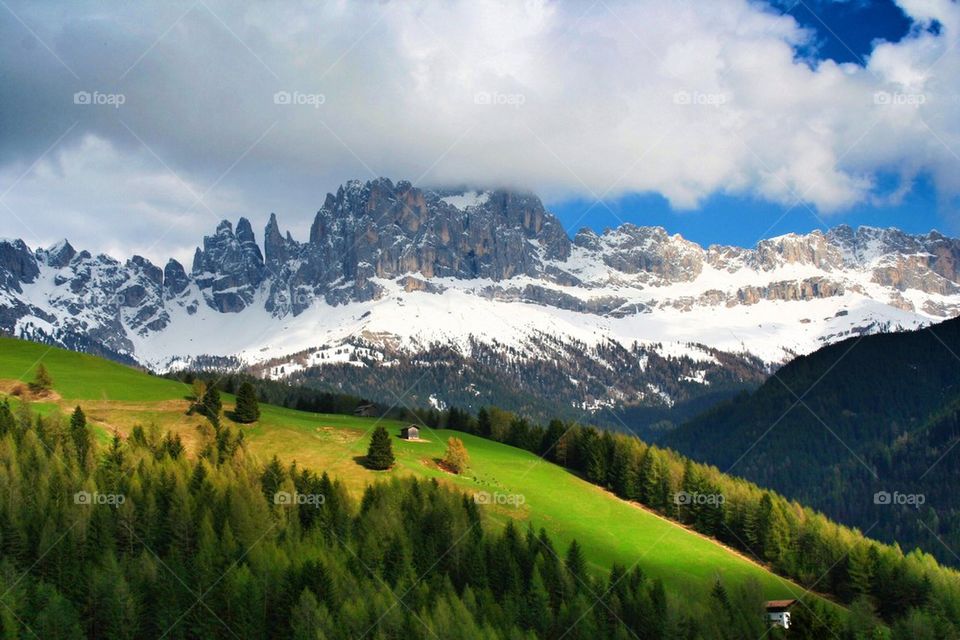 Latemar mountain range with catinaccio