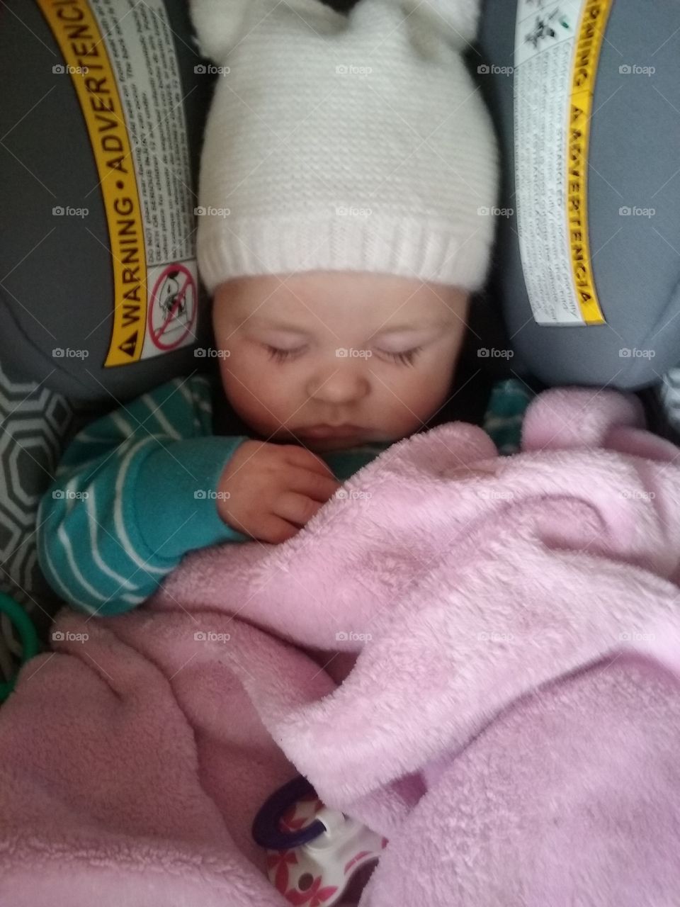 Eyelashes!  Sleeping baby girl in carseat