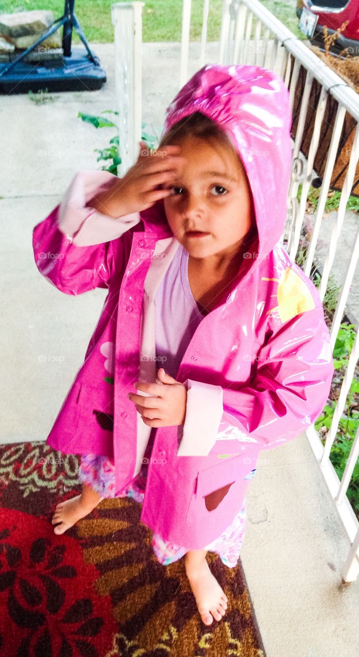 Hope in her new raincoat.
