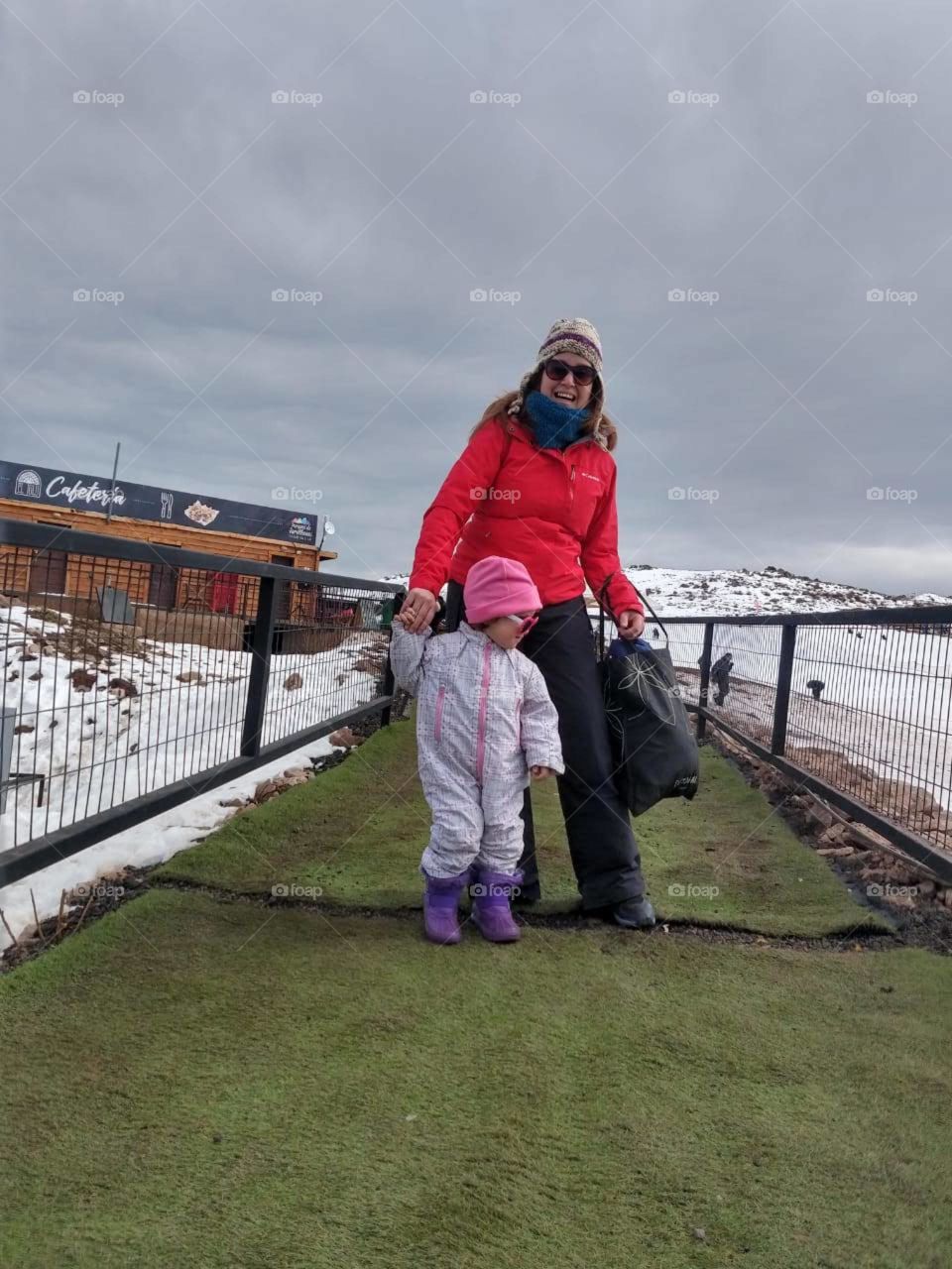 Mother and daugther  snow