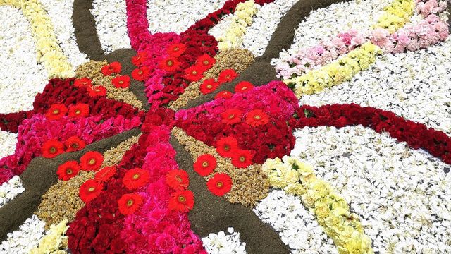 Flower carpet. Traditional Corpus Christi festival.