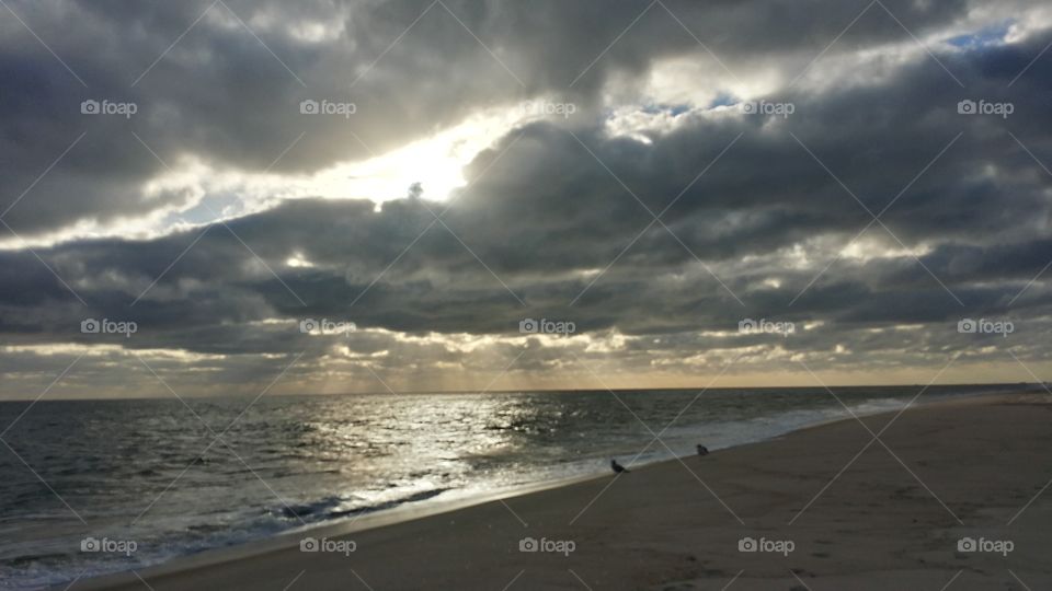 Stormy sky over beach in Long Island New York