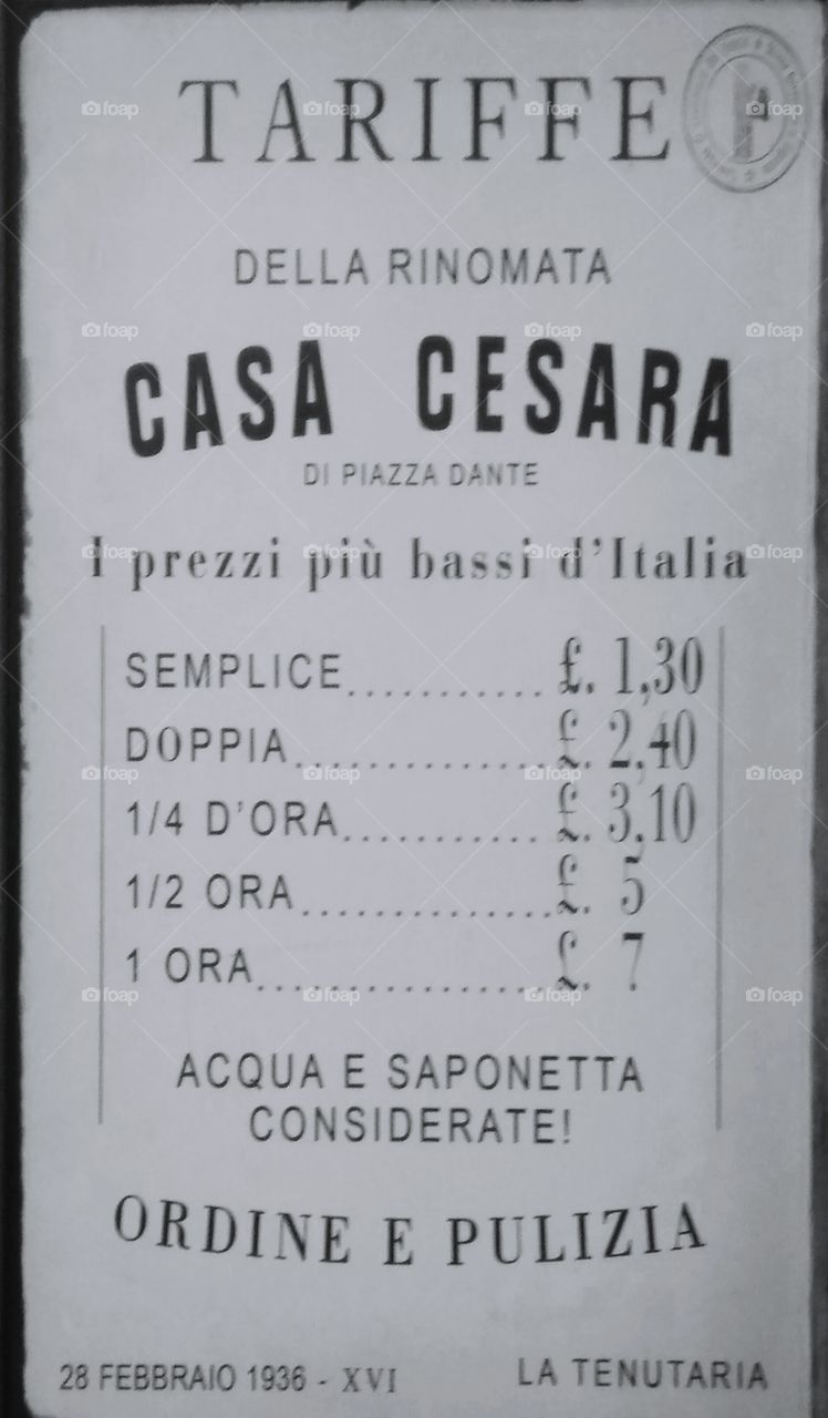 tariff of the 1936 appointment house called" Cesara house"