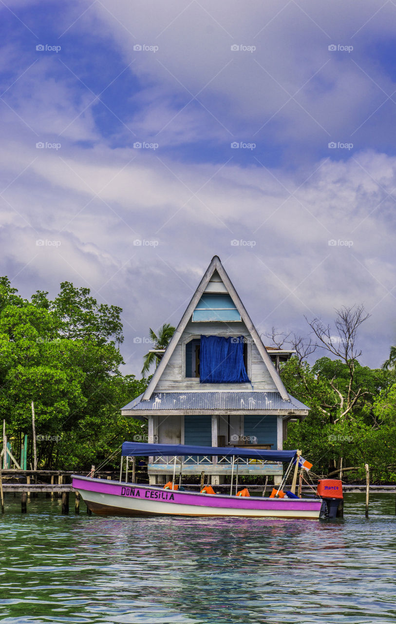 Colourful house and boat