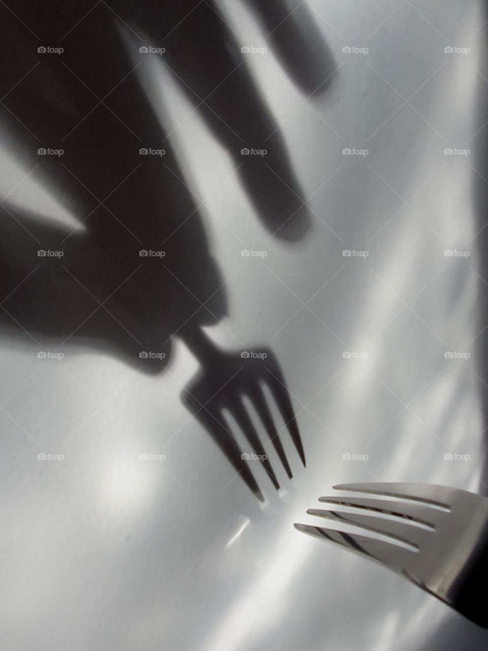 Not Ordinary: Fork - silver fork in the hand as a shadow play on the wall