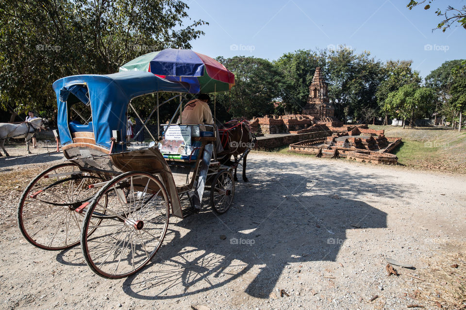 Horse carriage in the ruin temple