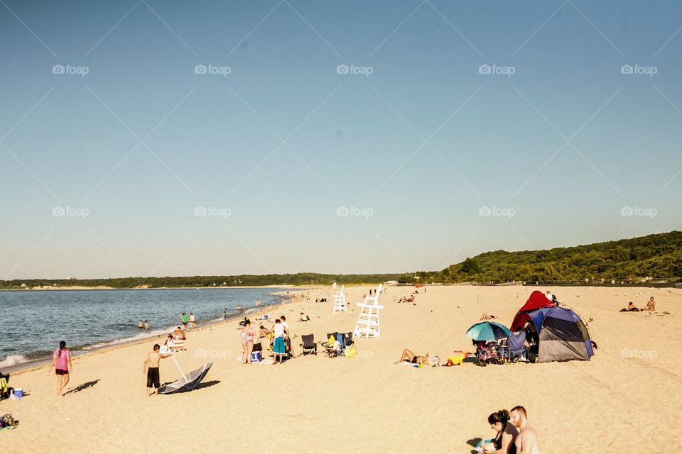 New York Sunken Meadow beach, summer, relaxation, people, swimming, sand, breeze, clear sky, day, warm, water, 