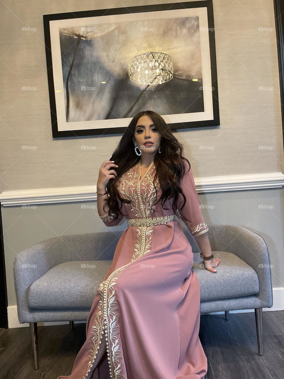 Classy and Elegant Moroccan Bride Wearing Pink Kaftan
