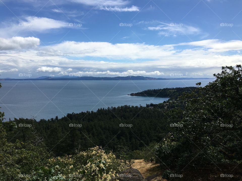 Scenic view of mountain and sea