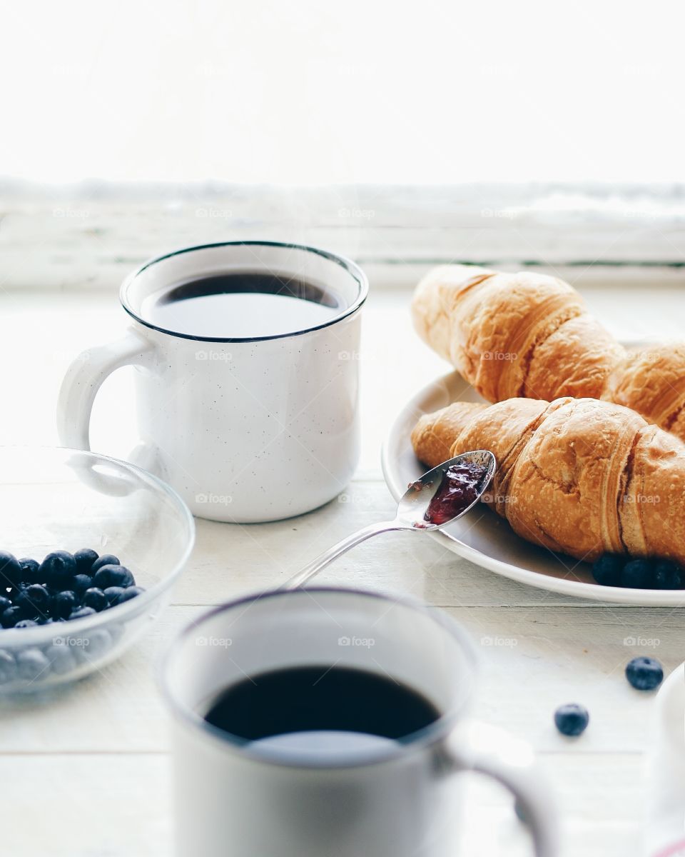 Tea with croissants breakfast