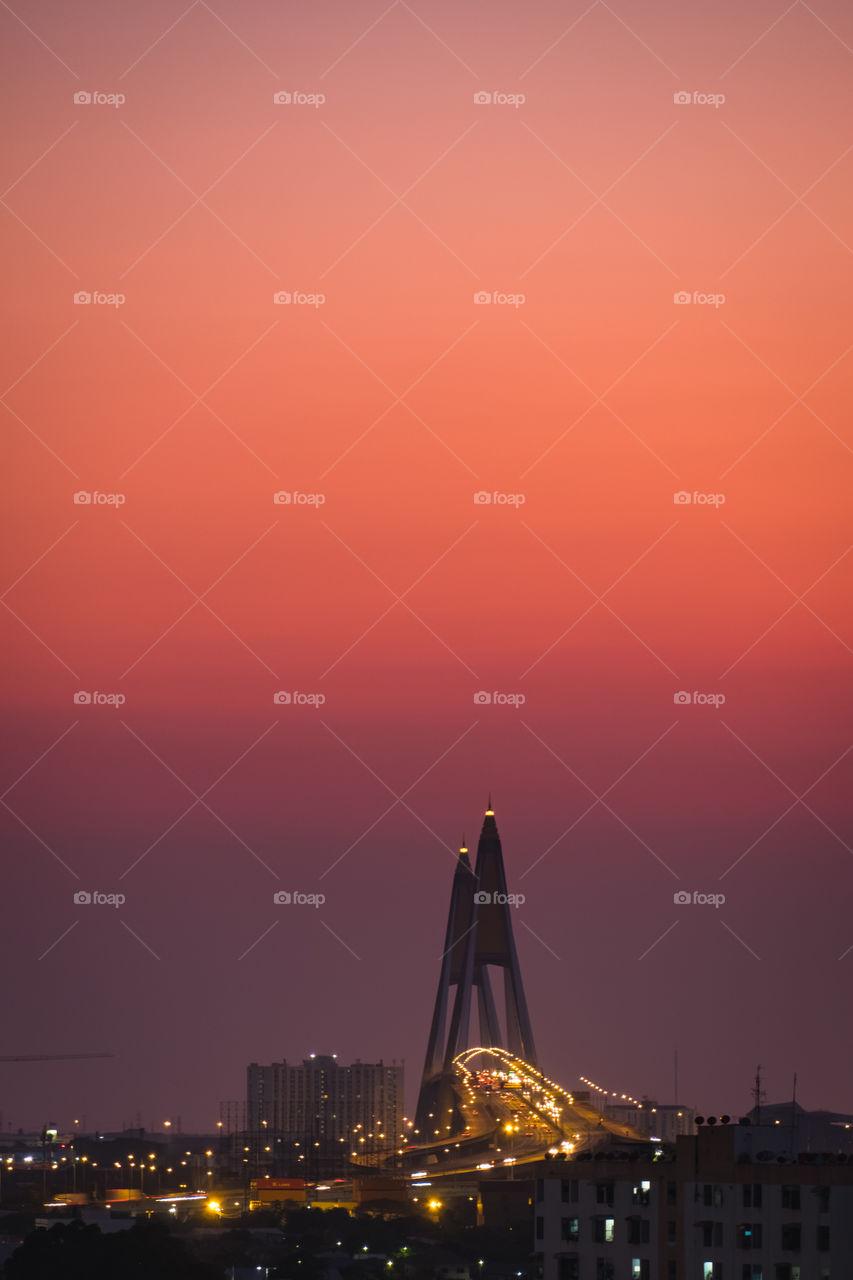 Thailand-March 27 2020:The lonely weekend traffic conditions on the Bhumibol Bridge due to the impact of Covid 19 in Bangkok