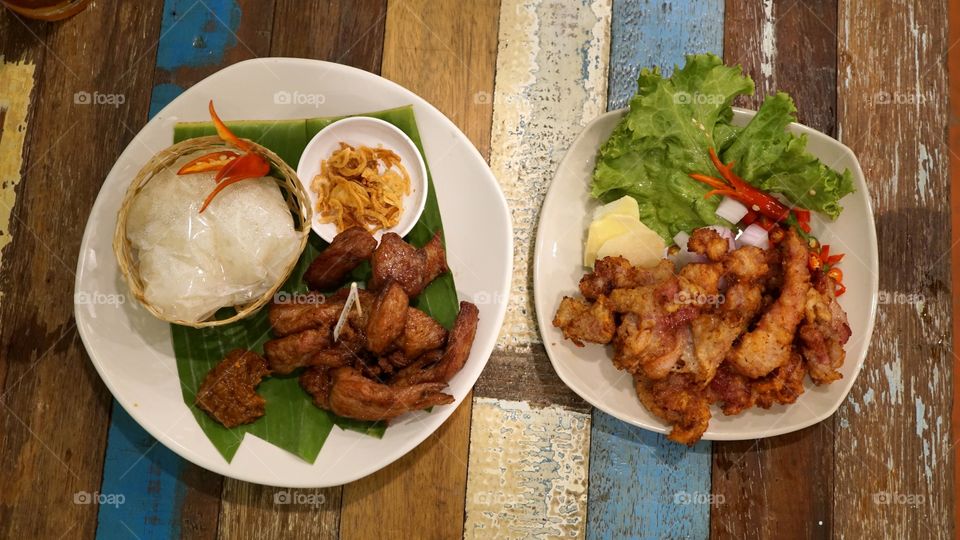 Fried Pork with sticky rice