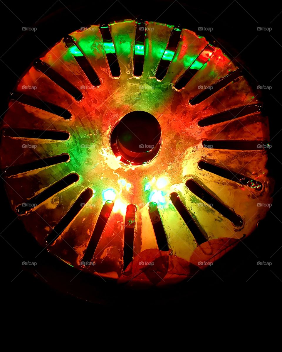 light at base of water fountain