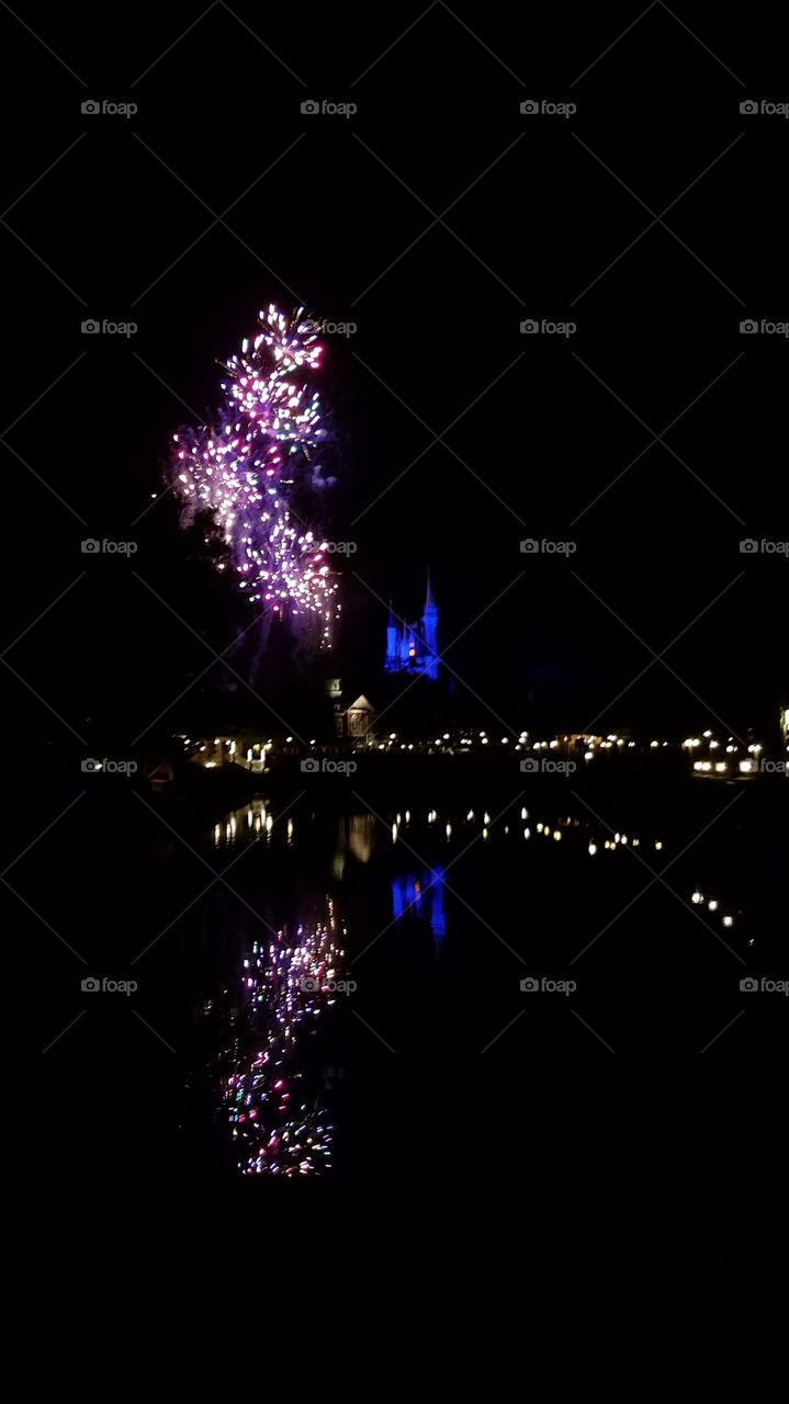 Fireworks over Cinderella's castle at Disney World.