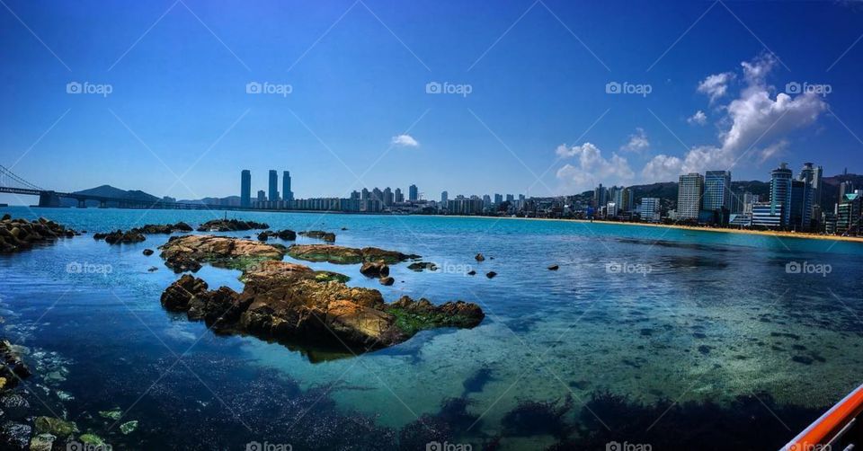 Visiting Gwangalli beach in Busan. The water was crystal clear!  Photo taken in Busan, South Korea.