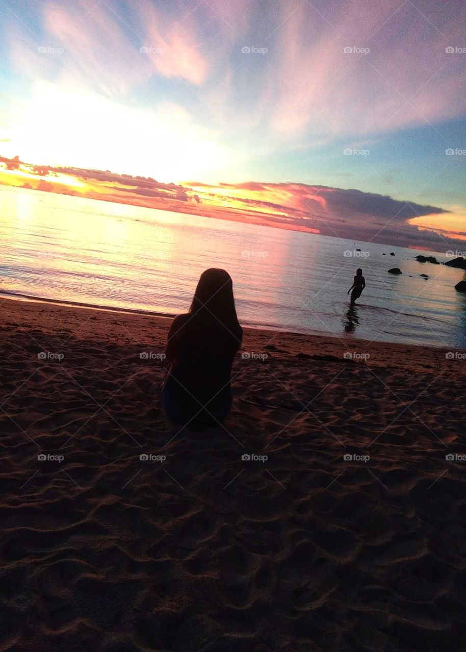 Pink sky in the beach,