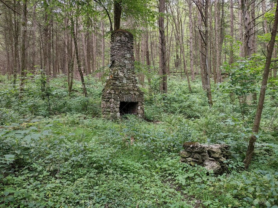 Old stone fireplace and chimney
