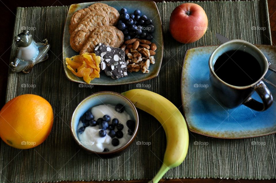 High angle view of breakfast