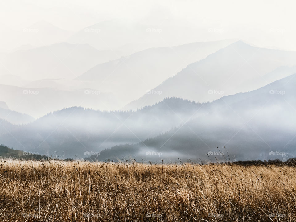 Landscape view of mountains in cold weather