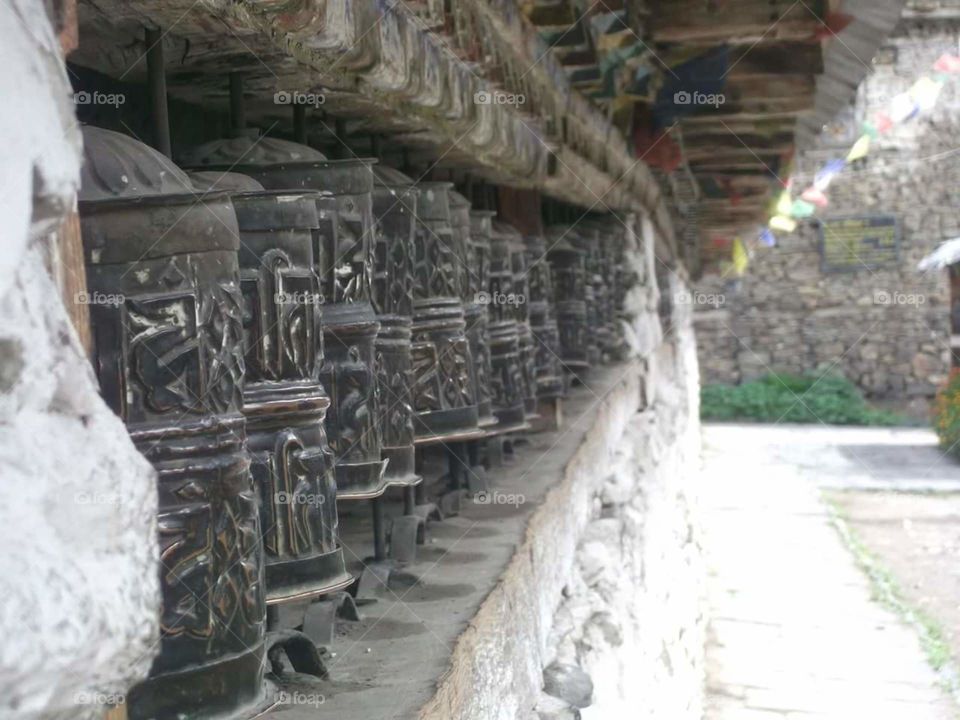 Prayer wheels in Nepal. Taken on the Annapurna circuit