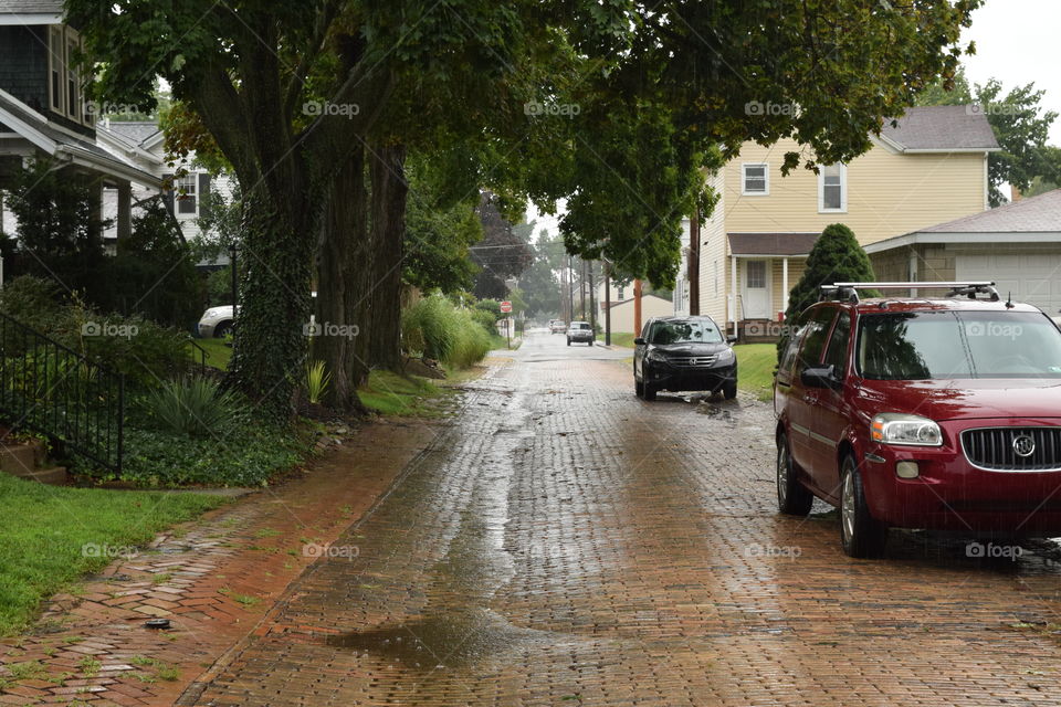 City street in the rain