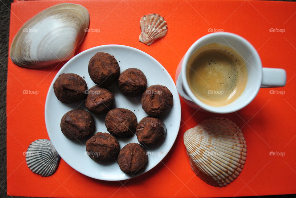 Cookies and espresso and seashells