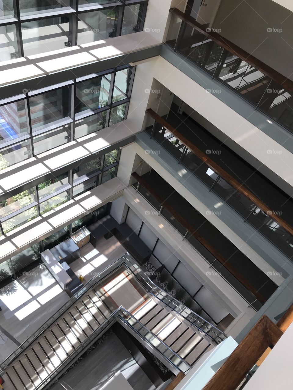 Building lobby seen from high floor, Miami, Florida, USA