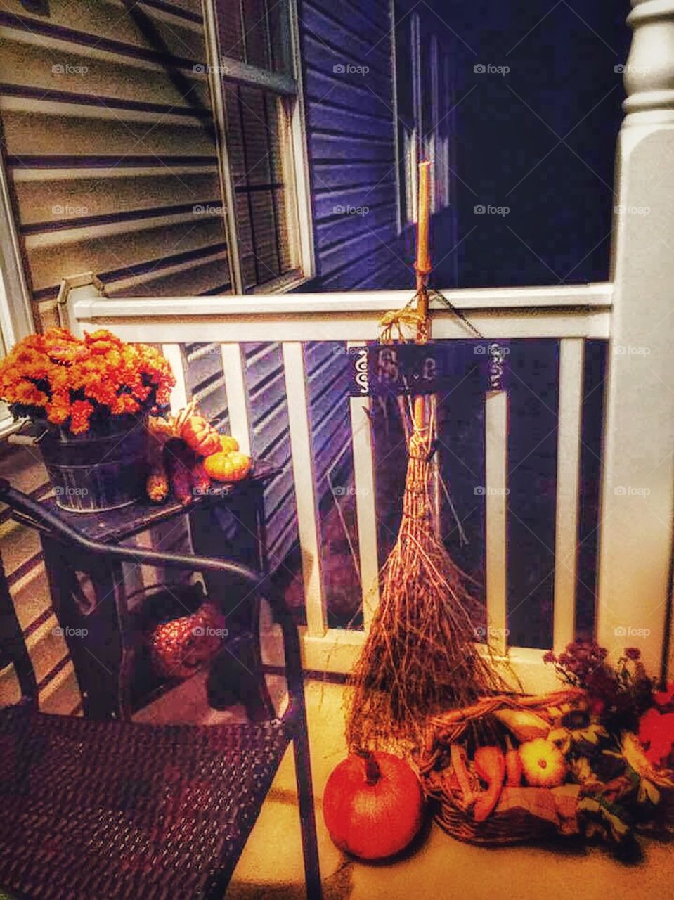 Halloween and fall decorations front porch outdoors 