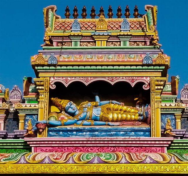 A historic Sthala sayana Perumal Temple dedicated to the God Vishnu in Kollumangudi, Mahabalipuram, Tamilnadu, India