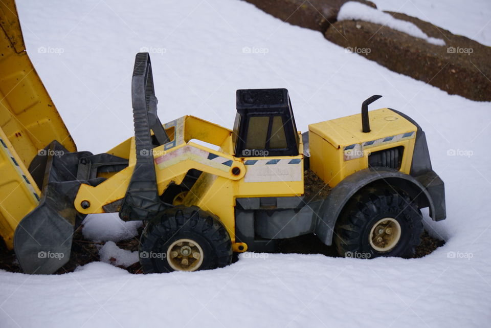 A toy construction vehicle that got “snowed in”! 