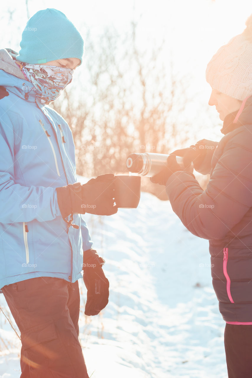 Winter with friends. Spending wintertime outdoors