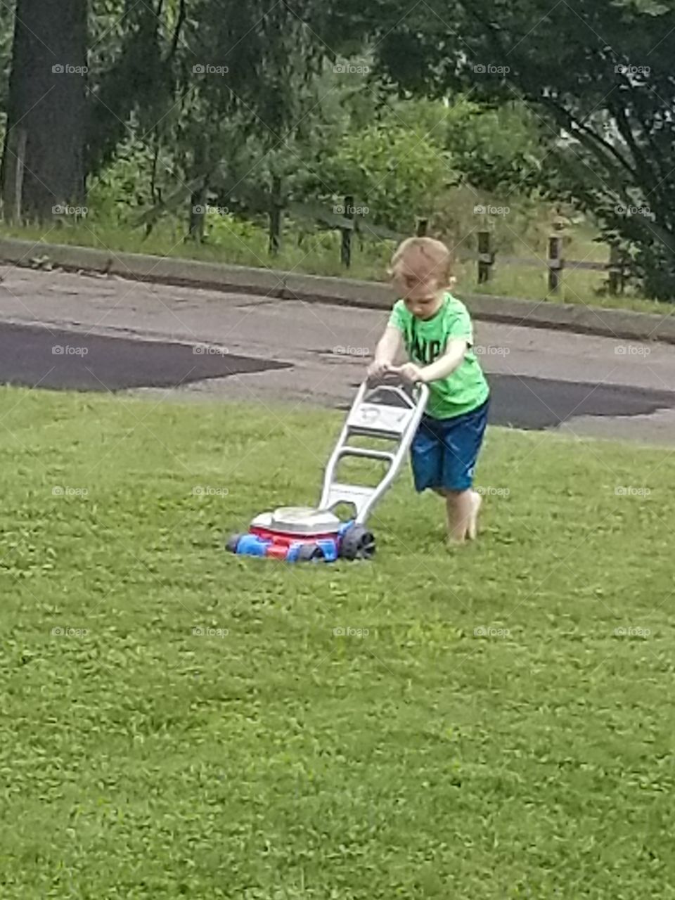 mowing the lawn