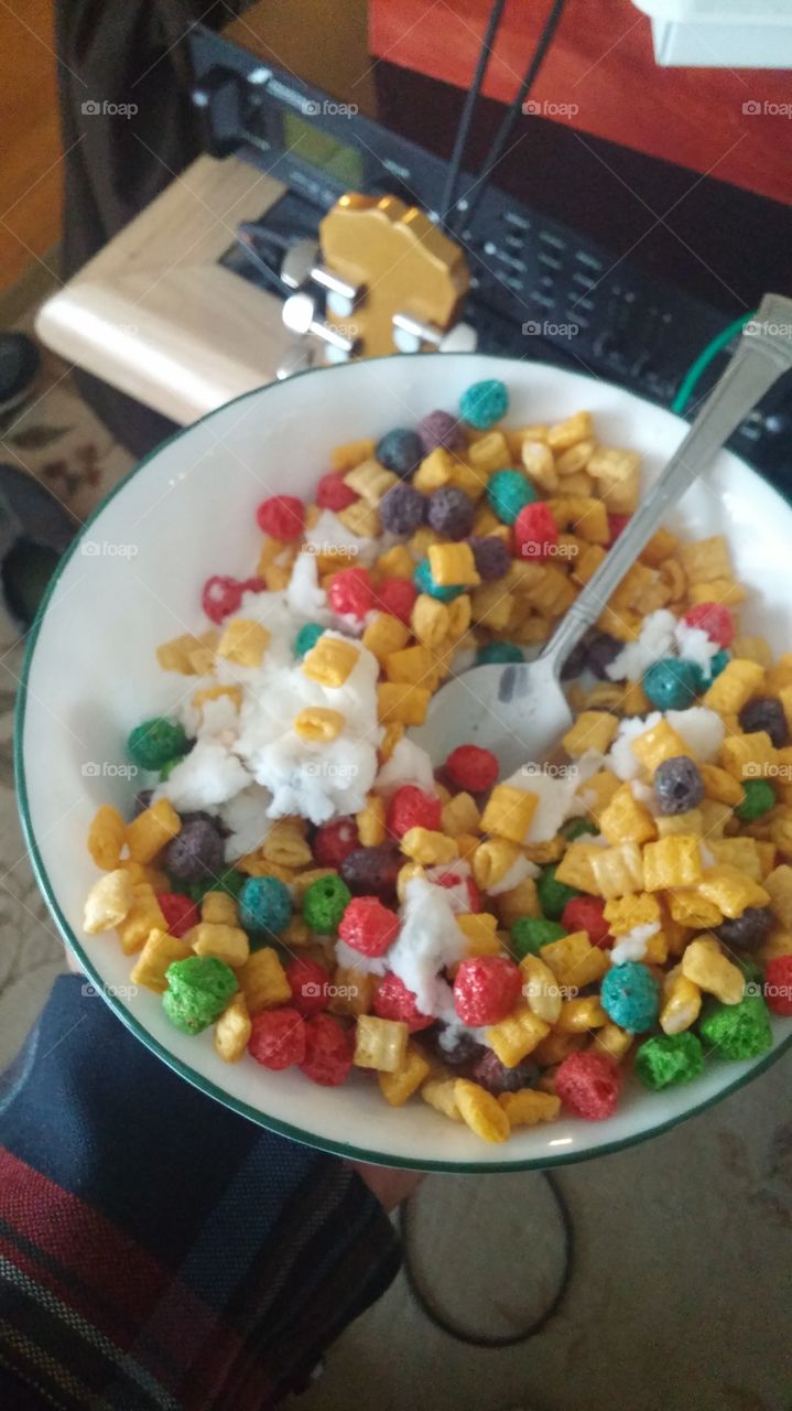 Cereal with Frozen Milk. fridge wasn't working but that didn't stop me