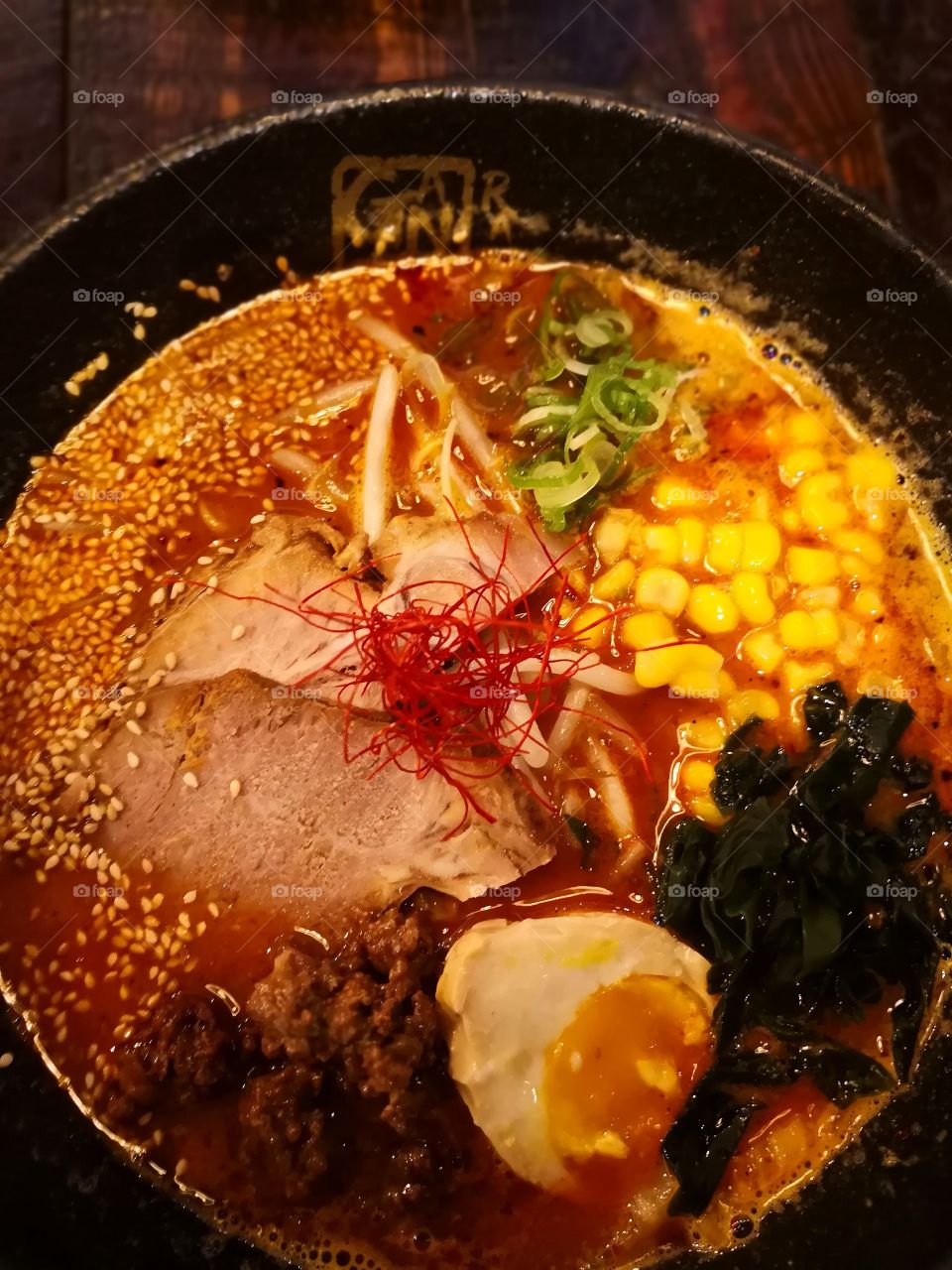 Japanese Ramen with delicious spicy broth.