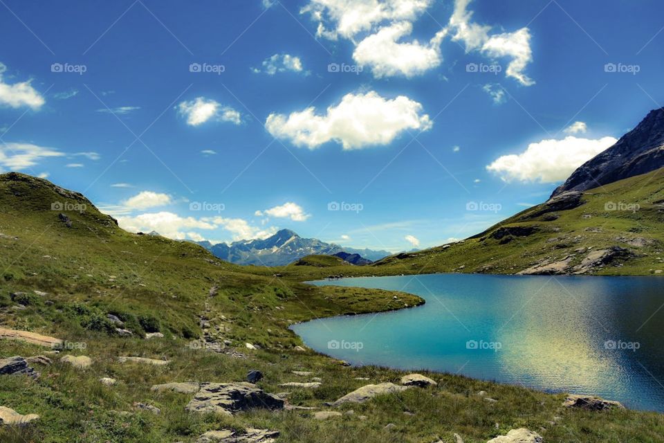 mountain lake, swiss/italian alps.