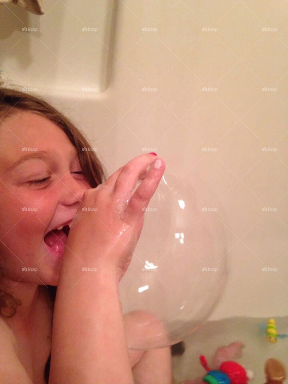 Huge bathtub bubble. 