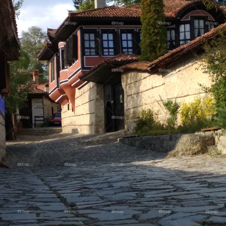 Street in old city with houses