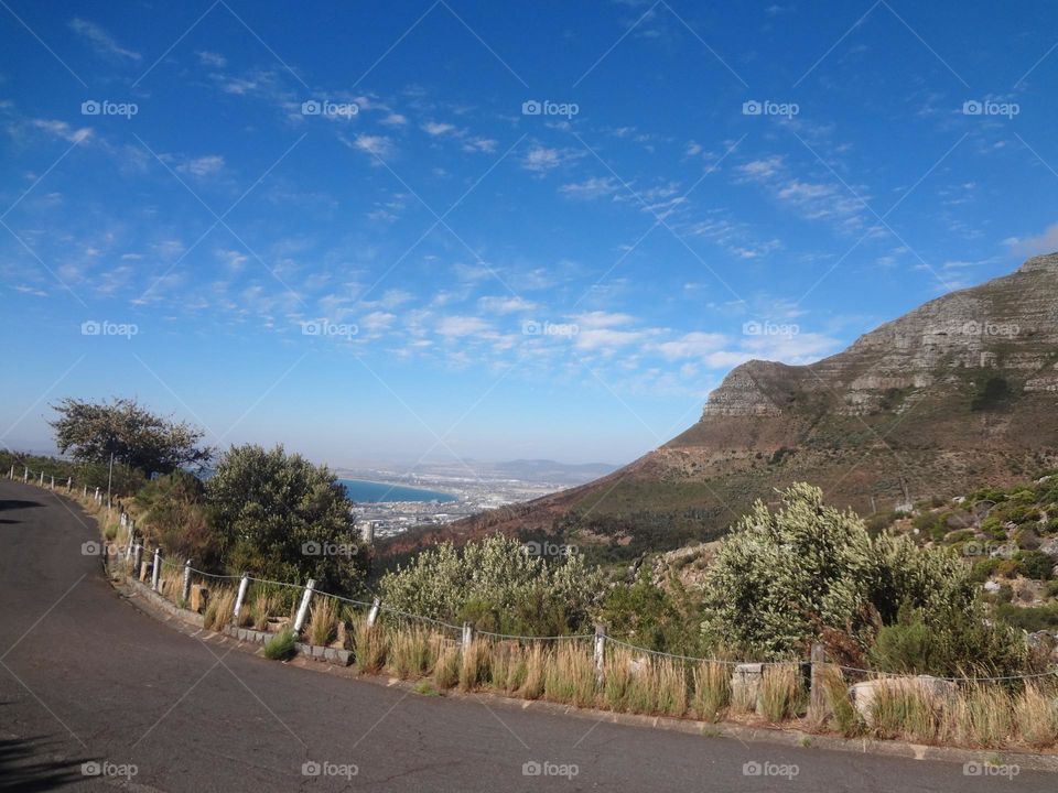 Hiking at the mountain and the city view 