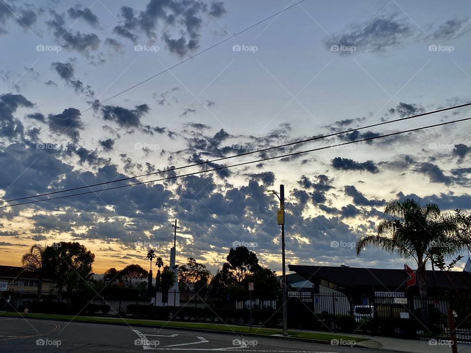 Beautiful sunrise on 74th Street in Los Angeles California 