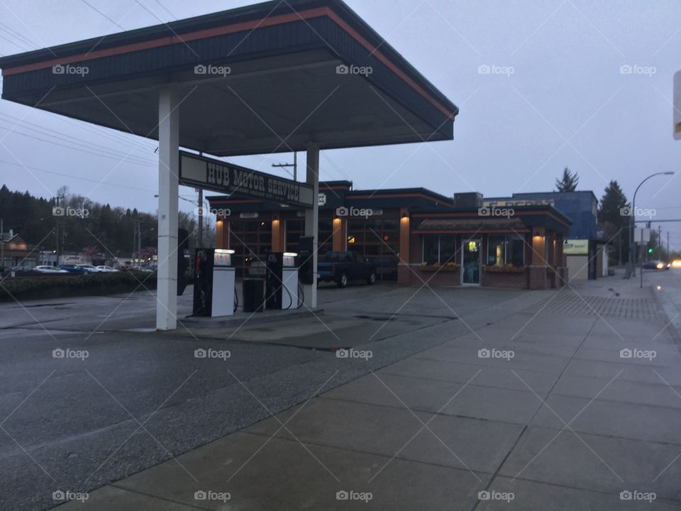 Classic gas station in the old part of downtown Abbotsford 