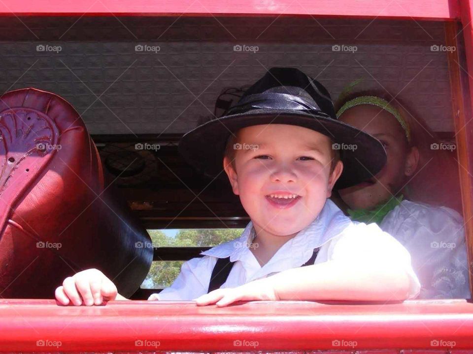 Ready to go for a ride in a steam train very excited boy. Art Deco weekend in the Napier. Living the life like they did in the old days.