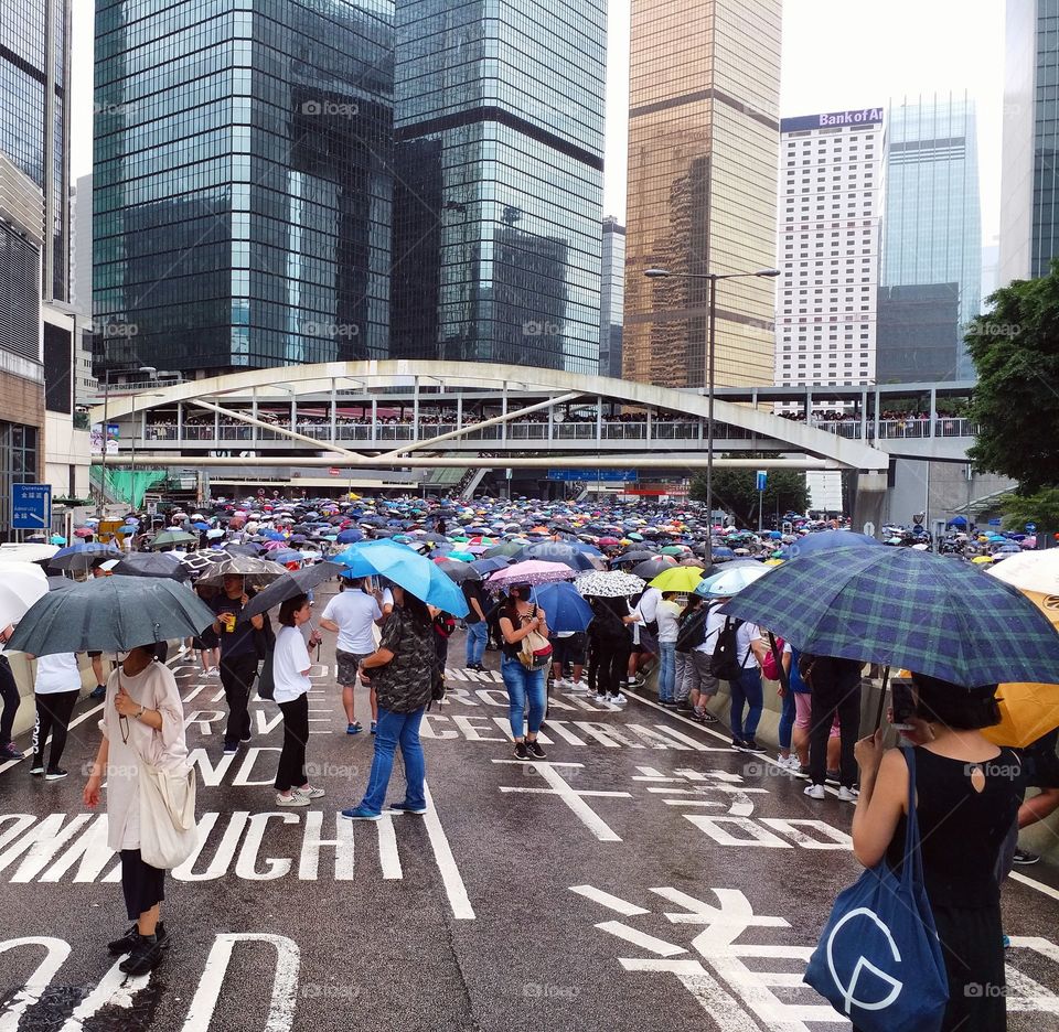 The scene of a protest against the extradition bill in Hong Kong, taking place in June 2019