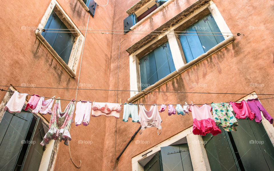 Family, House, Window, Clothesline, Building