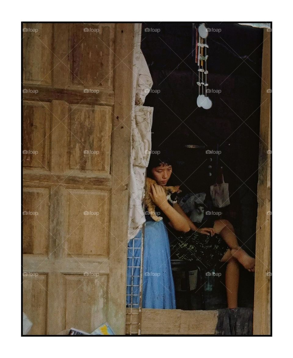 My lover spends time with his cats.