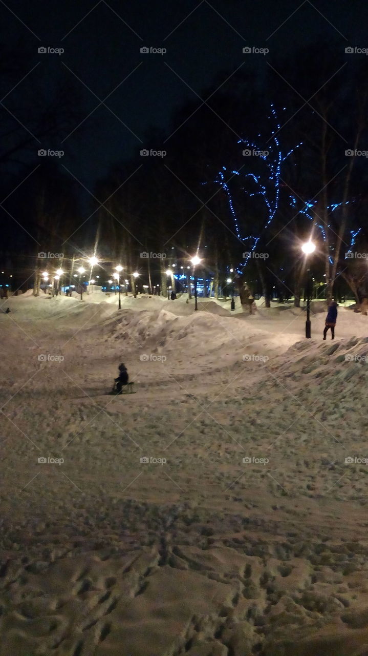 Park at winter night, Samara, Russia
